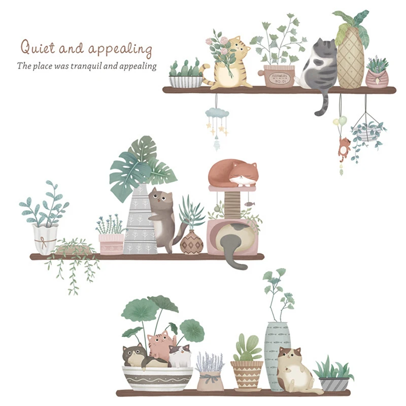 

Симпатичная Наклейка на стену, Виниловая наклейка для украшения гостиной и дома, мультяшное растение, цветочный горшок «сделай сам», Настен...