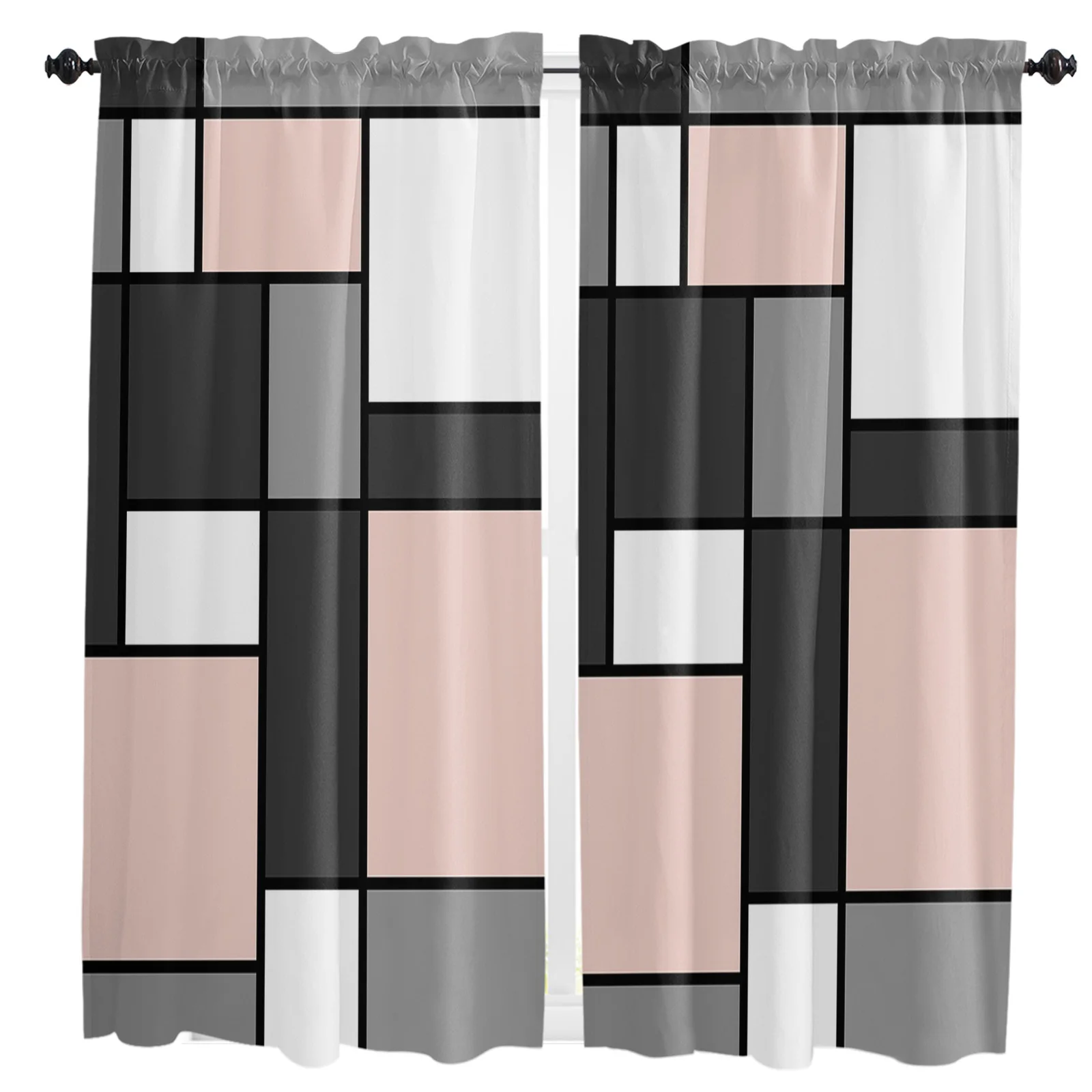 

Geometric Figures Blush Pink Abstract Curtain Home Decoration Living Room Short Curtains Window Treatments For Kitchen Bedroom