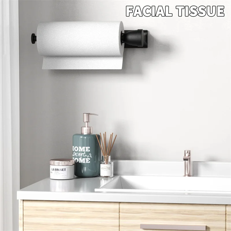 

Kitchen No Drill Paper Towel Holder With Damping Effect Toilet Roll Paper Holder No Punching Single Hand Operable Storage Stand