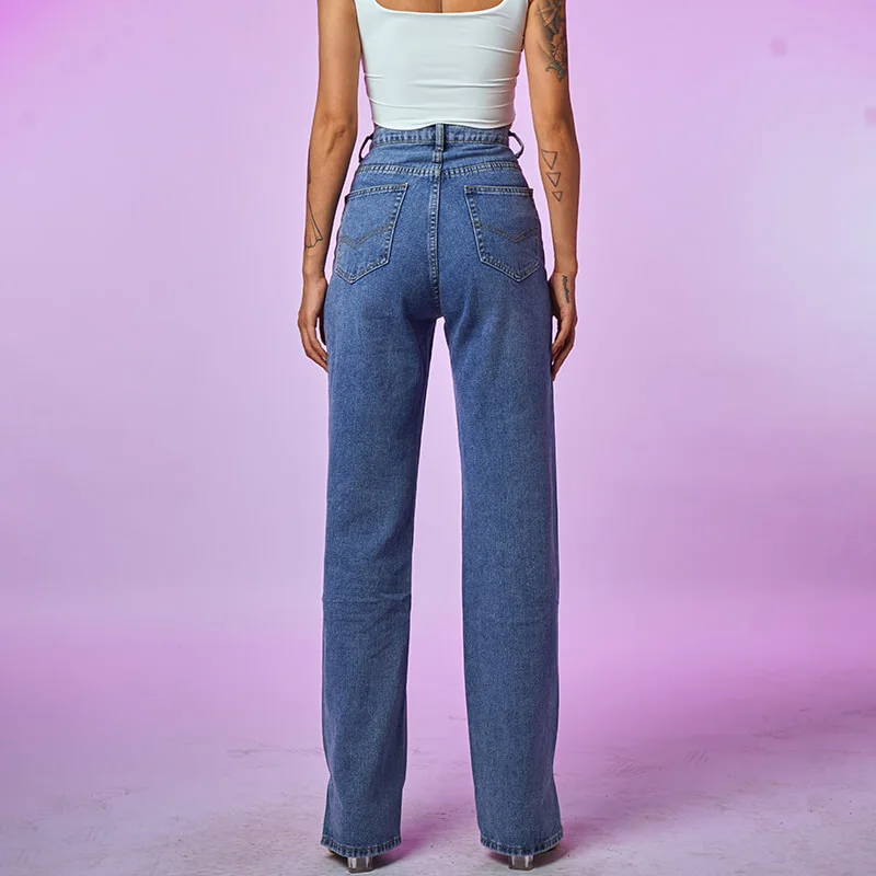 Women's Jeans Straight Leg Mom Jeans Baggy High Waist Pants 2021 Fashion Casual Loose Solid Color Classic Denim Trousers Female
