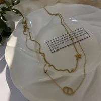 21 50cm thin zircon star hollow pattern necklace double chain charm for female decoration new brand 2022