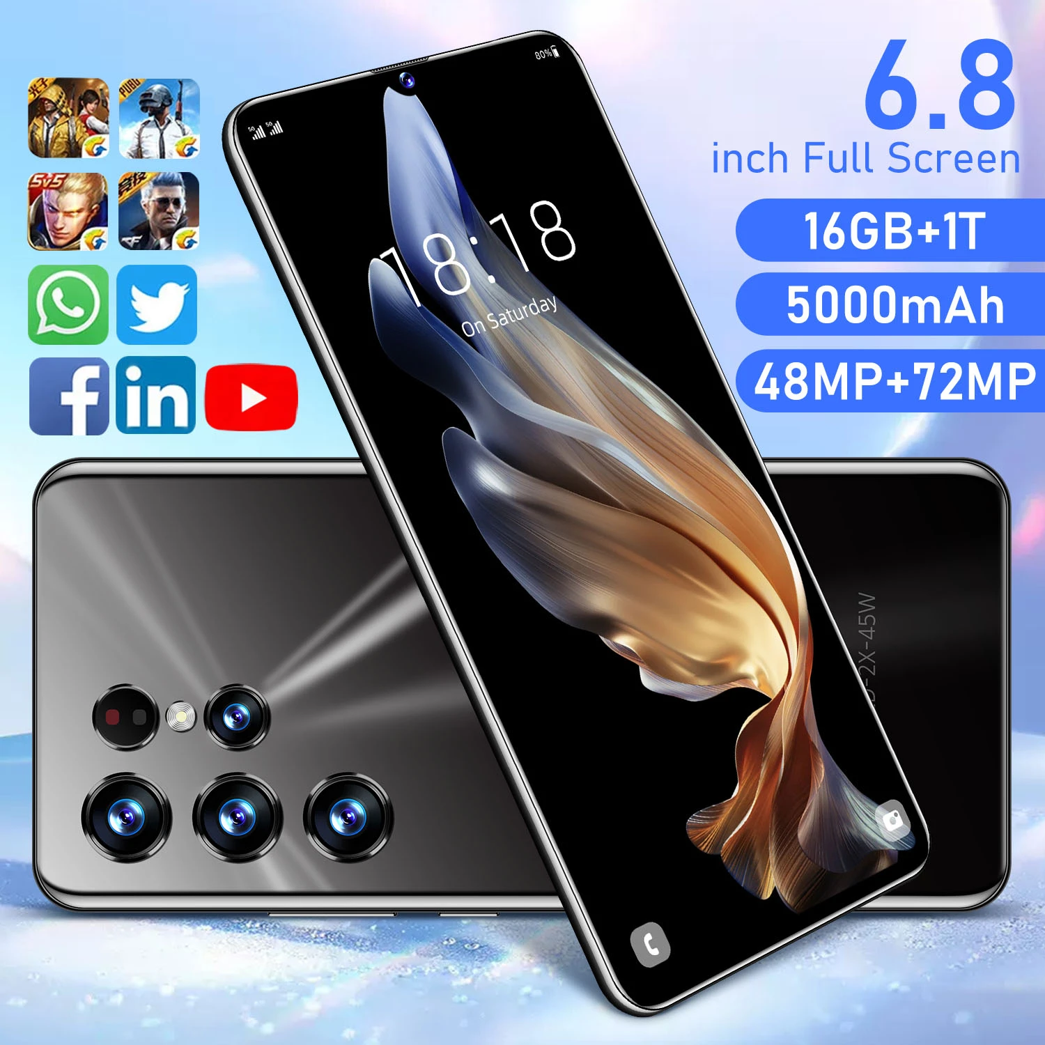 s22 ultra smartphone 5g 6 8inch android12 телефон 5000mah cellphone wps office 16gb 512gb unlock 4g global version