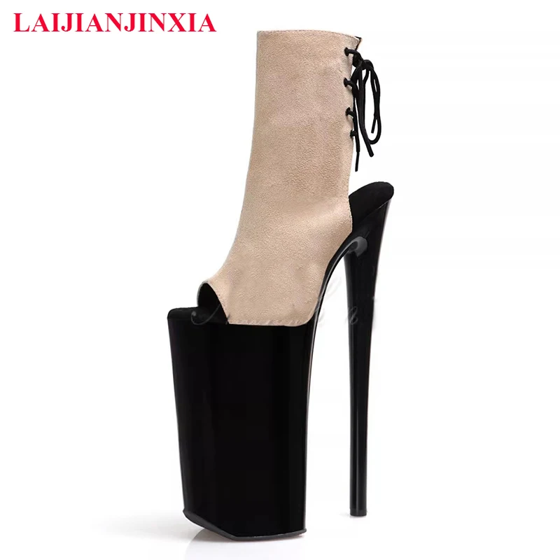

LAIJIANJINXIA Sexy Fetish 10Inch Ankle Platform Boots Lace Up Women's Gothic 26cm Pole Dance Shoes Nightclub Stripper Heels