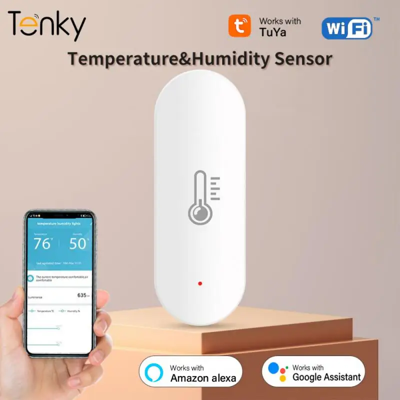 

Смарт-датчик температуры и влажности Tenky Tuya Wi-Fi, переключатель ℃/℉, датчик измерителя температуры в помещении, работает с Alexa/Google Assistant