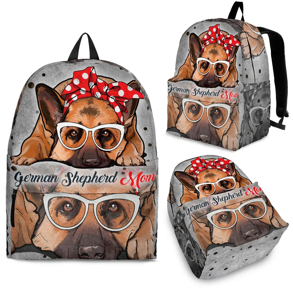 

YIKELUO Funny German Shepherd 3D Shoulder Bag Wave Point Printing Student Textbook Knapsack With Zipper Dog Lover Gift Pack