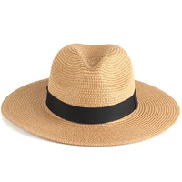 fashion straw summer hats for women with belt ribbon panama wide brim sun hat upf50 beach hat foldable female cap dropshipping