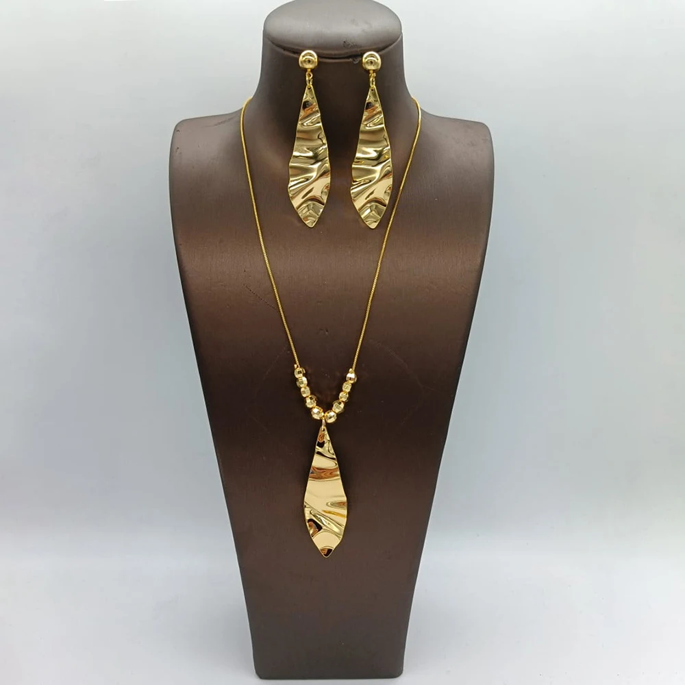

Brazilian Gold Color Jewelry Set Beads Necklace and Earrings 2Pcs Set for Women African Gold Plated Jewellry Accessories