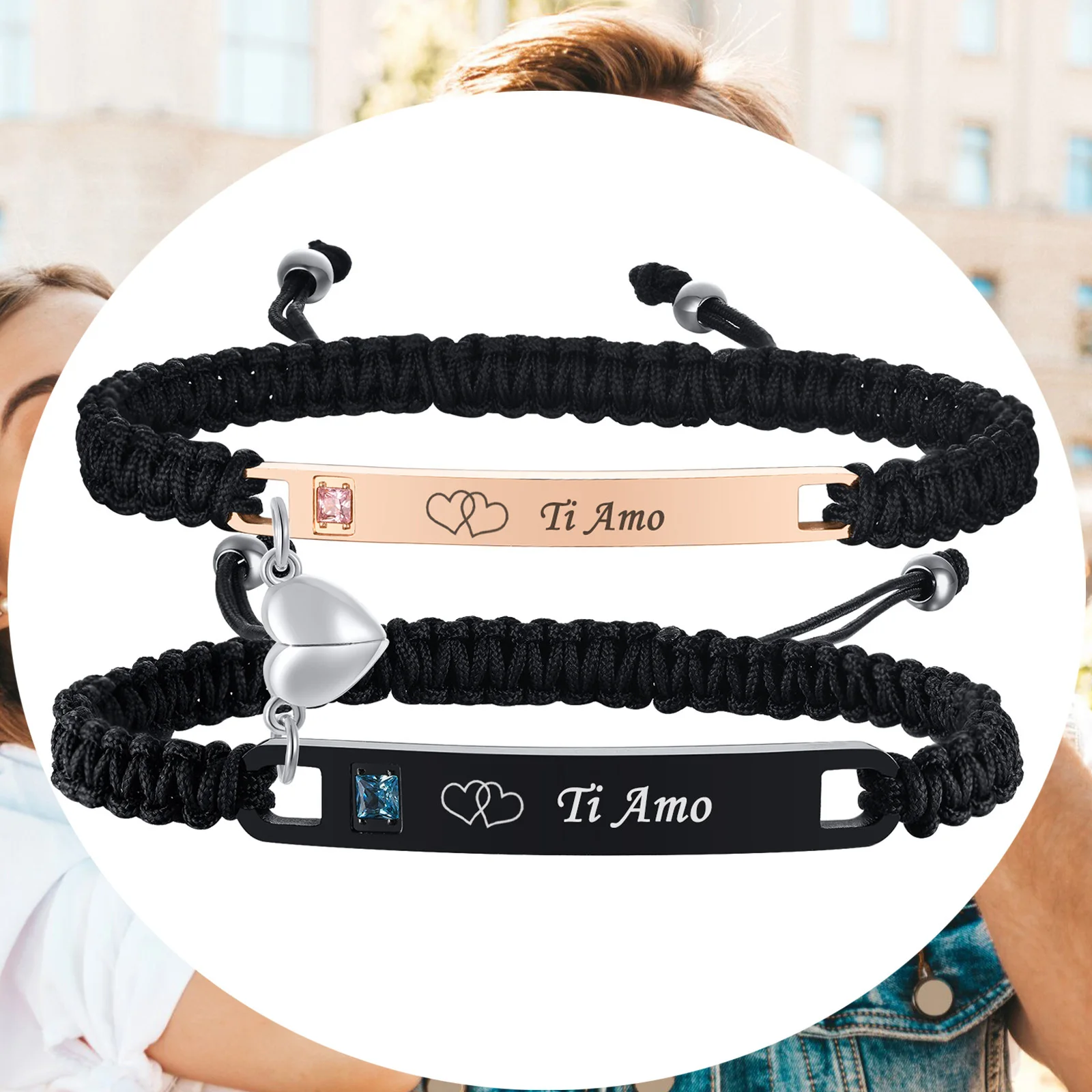 Парные магнитные плетеные браслеты ручной работы в форме сердца 2 шт. набор