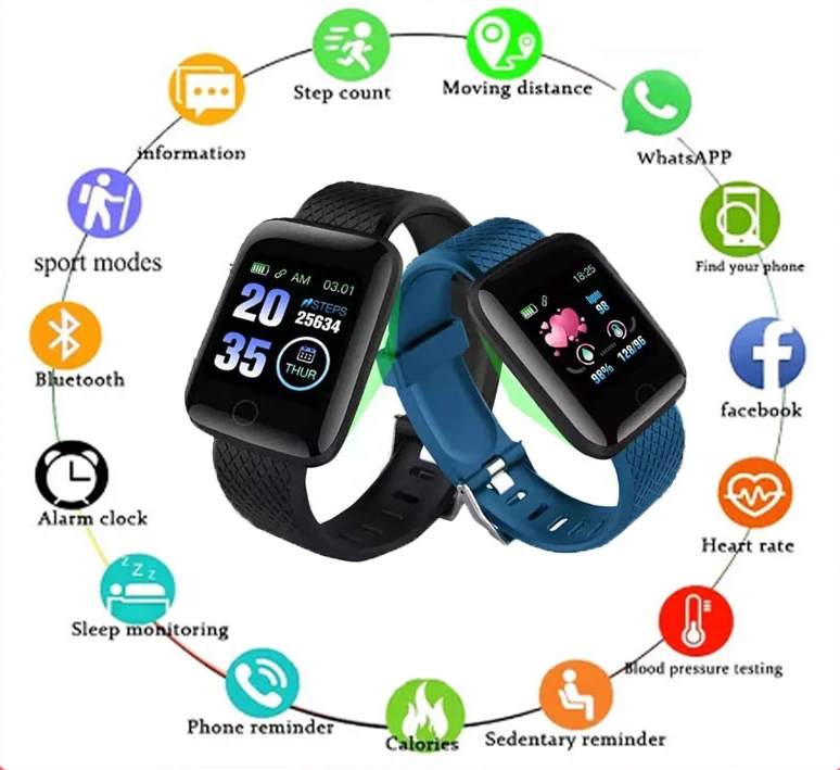 

2022 New Smart Watch 116plus Bluetooth Fitness Tracker Sports Watch Heart Rate Monitor Blood Pressure Smart Bracelet for Phone