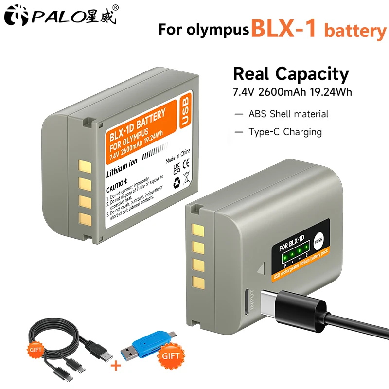 Аккумулятор PALO 2600 мАч BLX-1 BLX1 с входом Type-C для Olympus OM System OM-1 OM1 беззеркальная камера