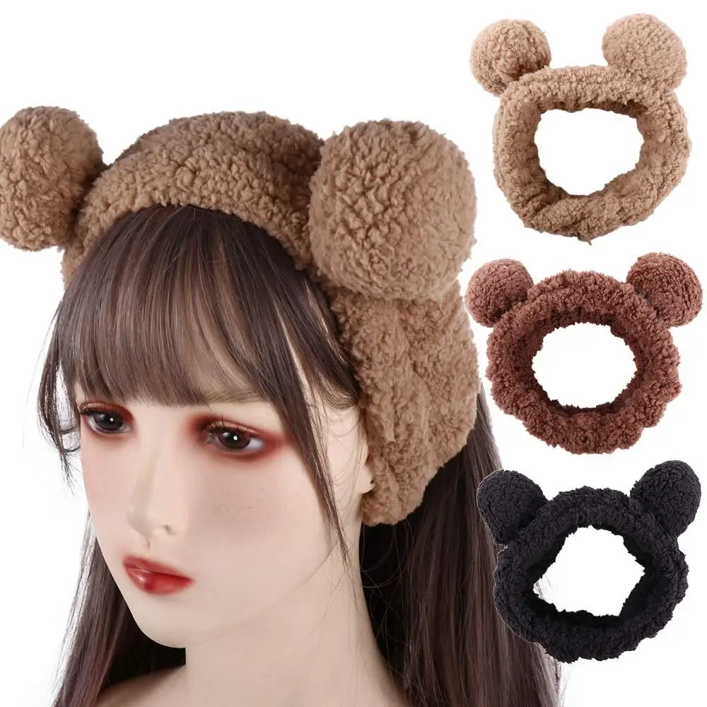 

Cartoon Bear Ear Shape Plush Headband Creative Wash Face Hairband Elastic Hair Turban Headbands Makeup Accessories