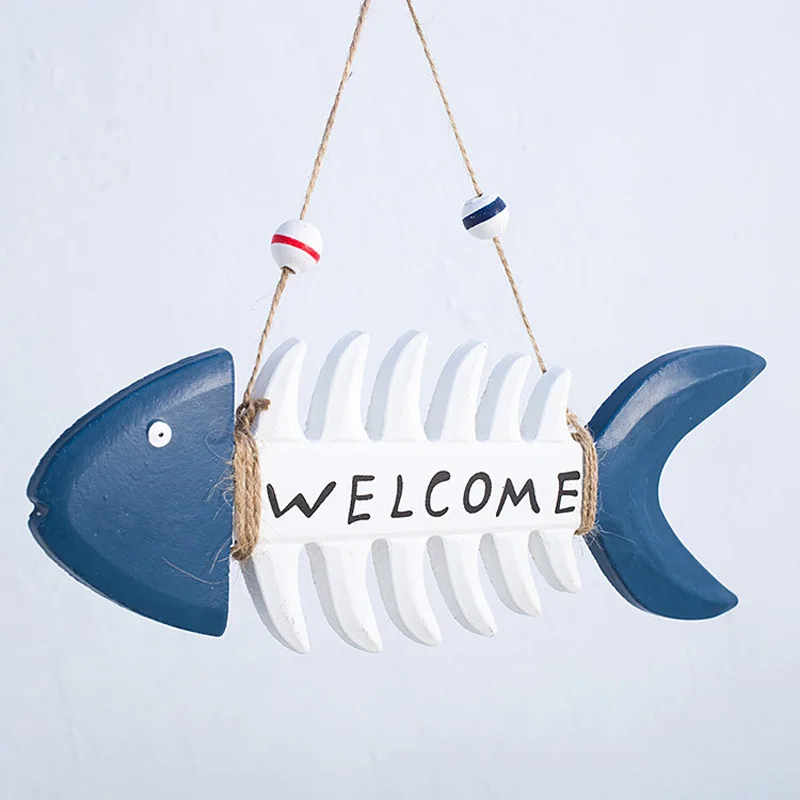 Nautical Hanging Wooden Welcome Sign Fish Board Rustic Home Front Door Wall Decoration Plaque Farmhouse Porch Wedding Party