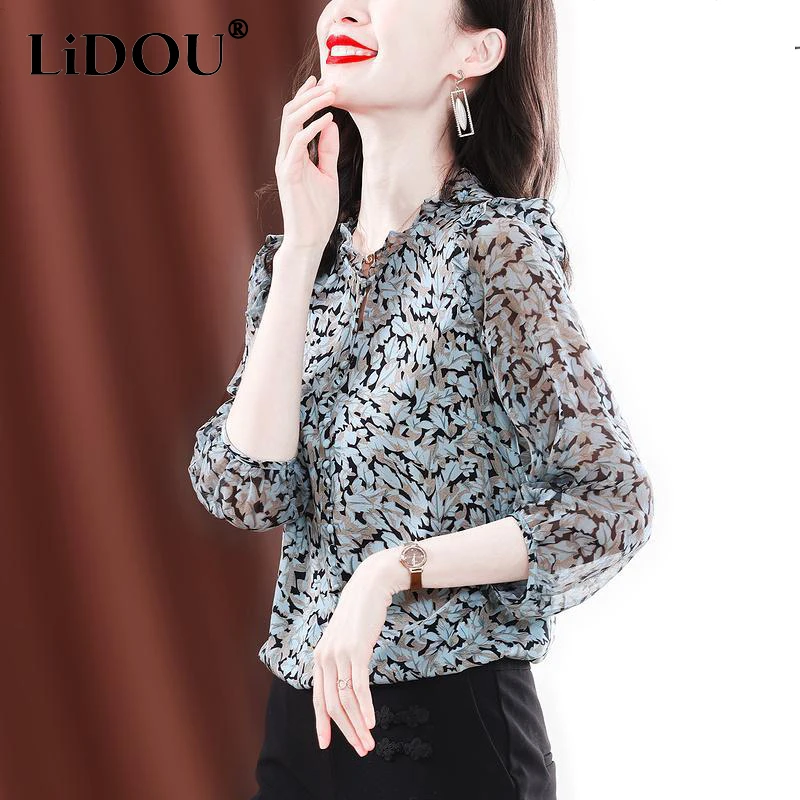 

Women's Shirt New Spring And Summer Loose 3/4 Sleeve Cardigan Single-breasted Vintage Printing Fashion Floral Office Lady Casual