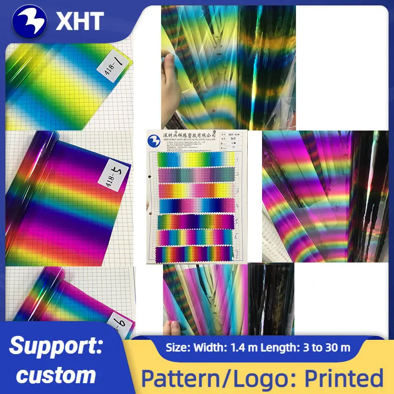 30*135CM 0.4mm Translucent PVC Leather Sheets Rainbow PatternTPU Decorate Bow Fabric Vinyl Crafts for Bags DIY Synthetic Leather