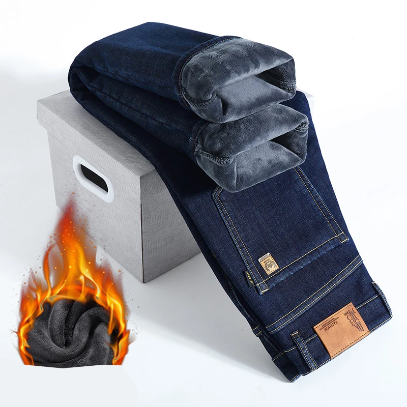 Мужские зимние джинсы на флисовой подкладке: повседневные джинсовые брюки в