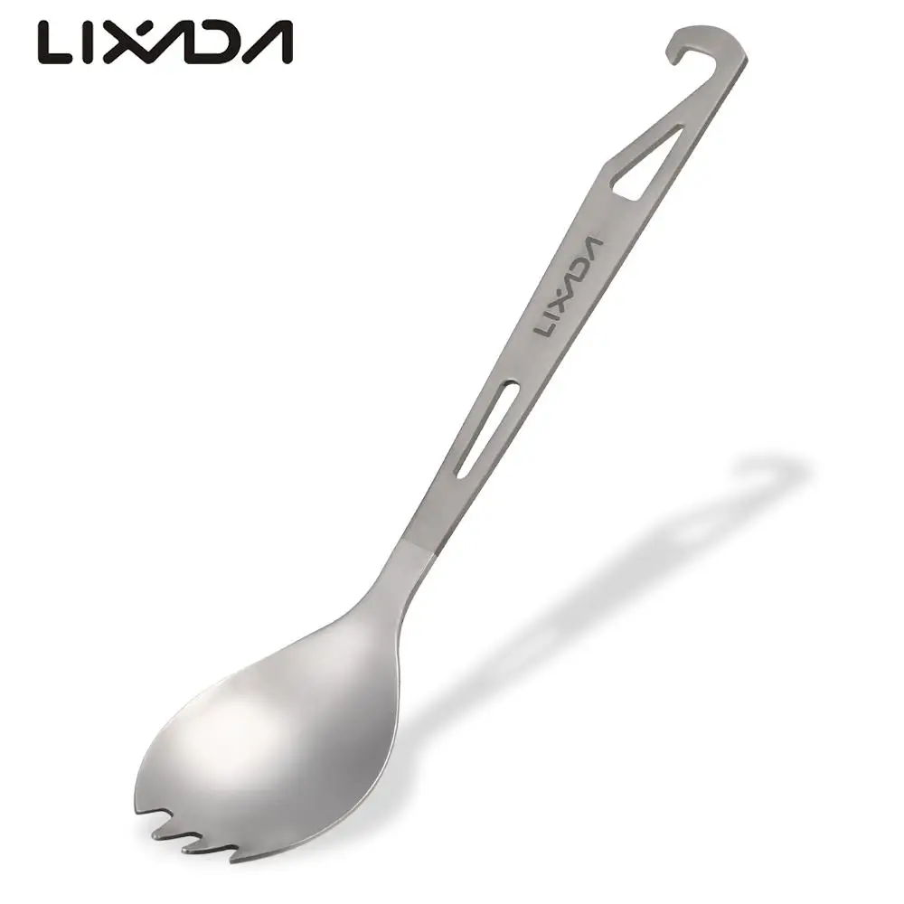 

Lixada Half Polished Titanium Spork with Bottle Opener Lightweight Outdoor Dinner Spoon Fork for Travel Camping Backpacking
