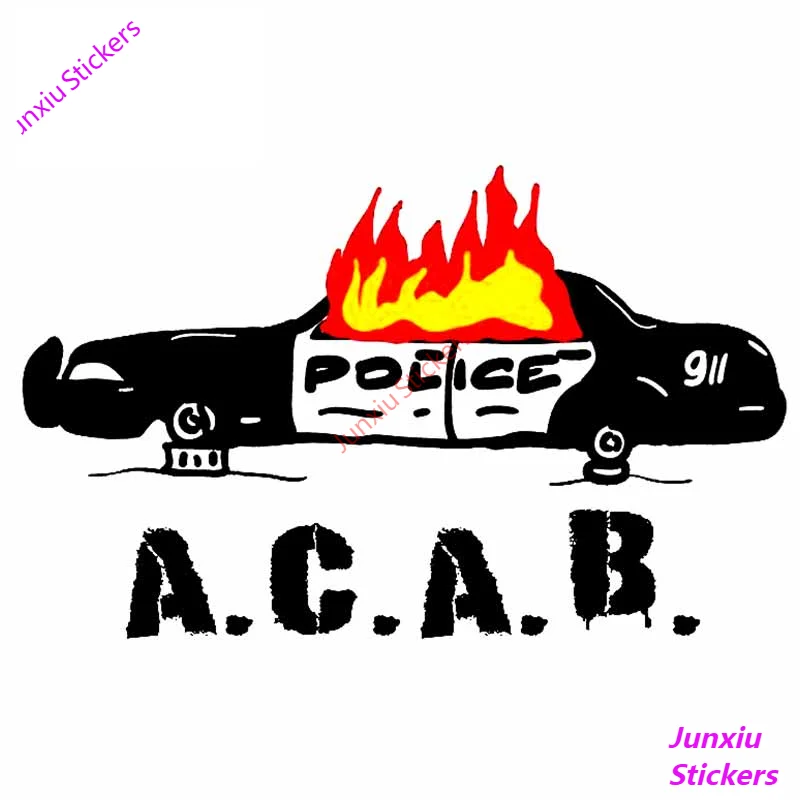 

Burning Police Car Wrap Cartoon for Bumper Window Laptop Waterproof Car Stickers Personality VAN Decal Decoration KK13*8cm