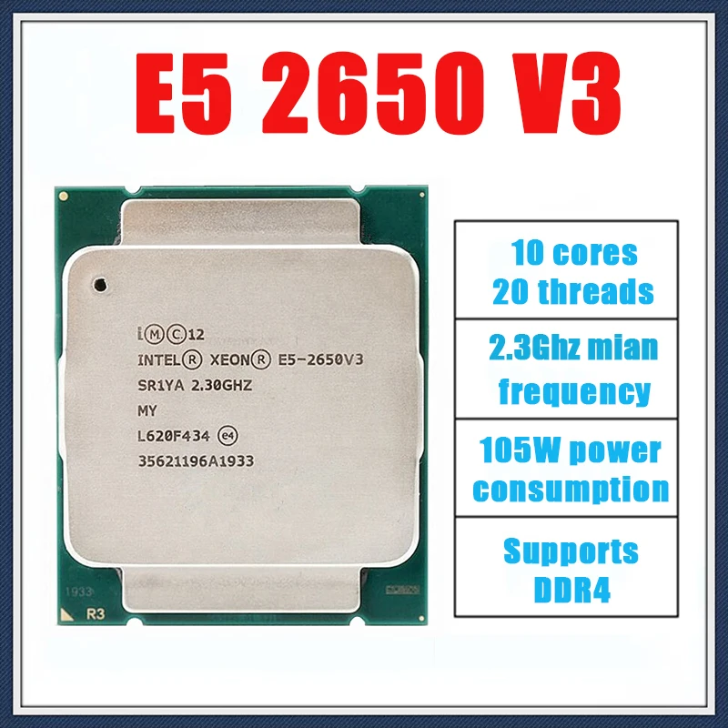 Процессор Intel Xeon E5 2650 V3 SR1YA, б/у процессор, 10 ядер, 2,3 ГГц, 105 Вт, разъем LGA 2011-3, процессор E5 2650V 3