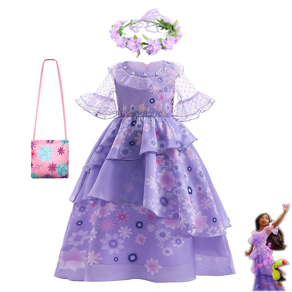 

Isabela Dress Encanto Costume Isabelal Cosplay Purple Princess Dress Flower Summer Dress Halloween 2022 Fashion Girl Clothes