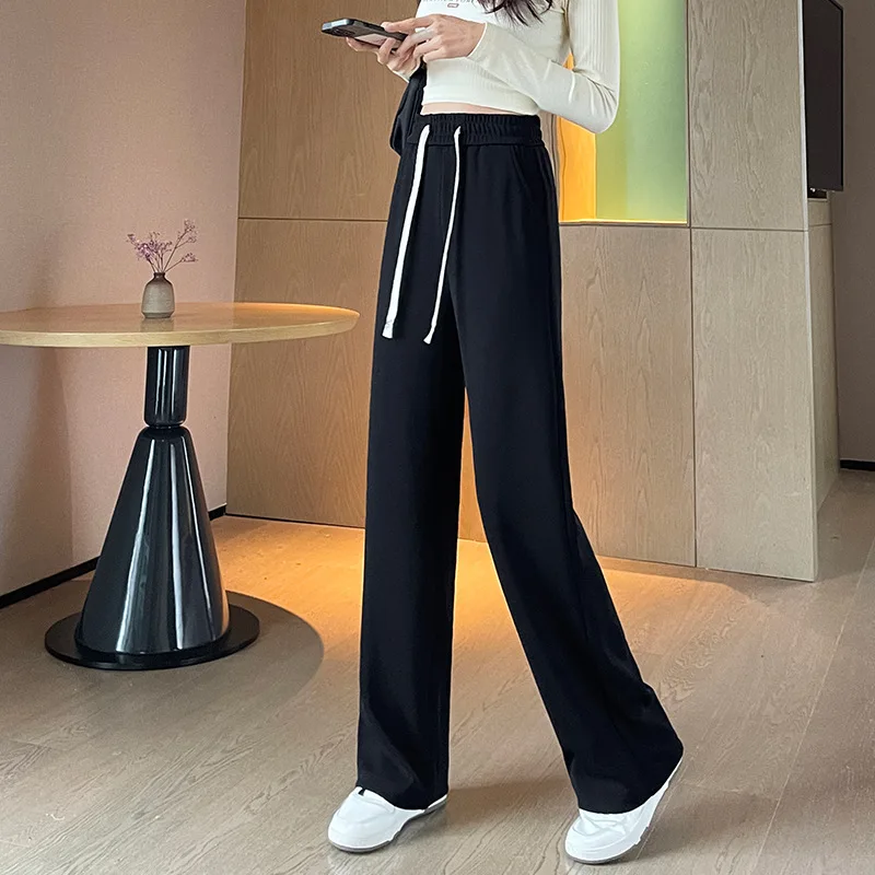 

Брюки женские повседневные с эластичным поясом, драпированные штаны с широкими штанинами, облегающие длинные штаны на завязках, осень