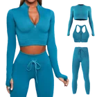 Женский комплект для йоги из двух предметов, бесшовный укороченный Топ с длинным рукавом и леггинсы, тренировочная одежда, одежда для фитнеса, спортивный костюм, комплекты для спортзала