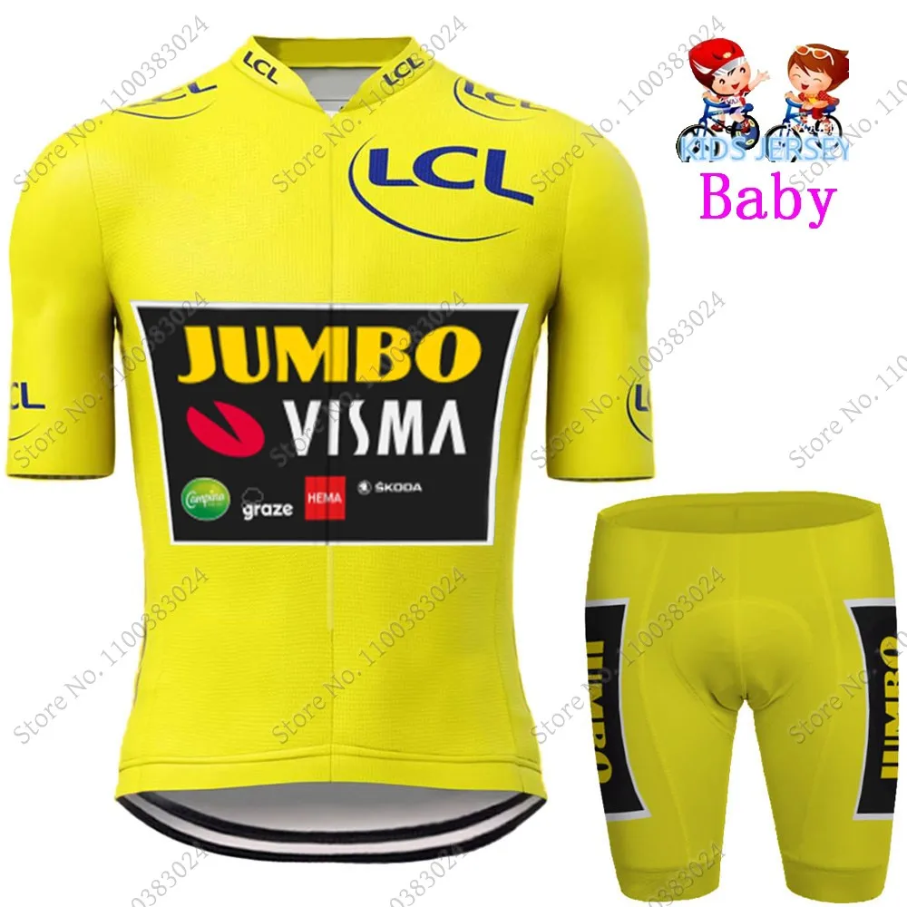 

2022 французская детская команда Jumbo Visma Велоспорт Джерси комплект для мальчиков и девочек желтая велосипедная одежда Детский велосипедный К...