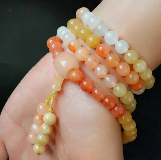 

Natural Colorful Jade Bracelet Real Chinese Golden Silk Jades Stone 108 Bead Mala Lucky Amulet Bracelet Men Women Healing Bangle
