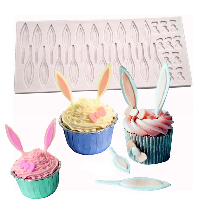 

Rabbit Ears Bow Silicone Fondant Mould Easter Cake Decorations Cupcake Topper Bunny Candy Bar Chocolate Kitchen Baking Tools