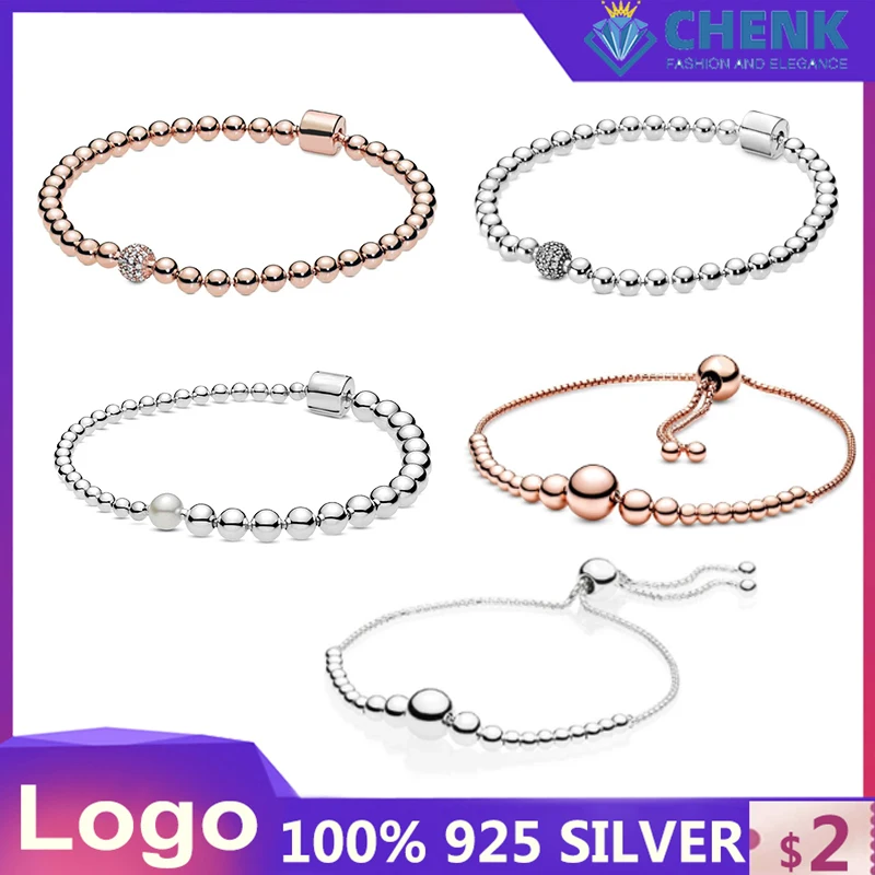 SL16 S925 Sterling Silver Bracelet With Logo Bead Pave Bracelet Bangle Suitable for Giving Girls Holiday Birthday Gifts