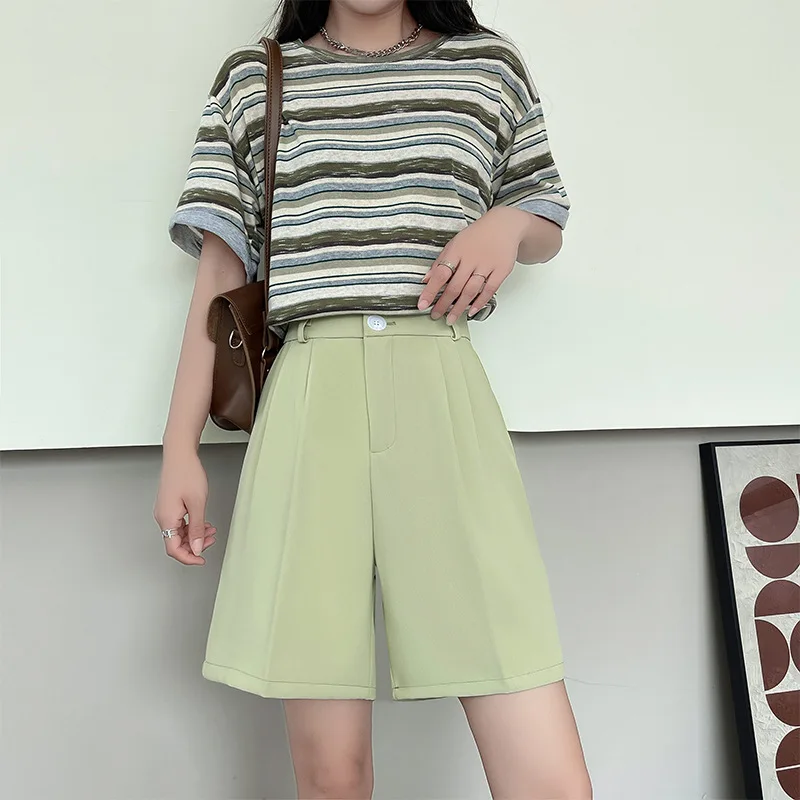 Black Suit Shorts Women High Waist Showing Thin Loose Wide Leg Pants 2023 Summer Thin Style Casual Straight Fifth Medium Pants