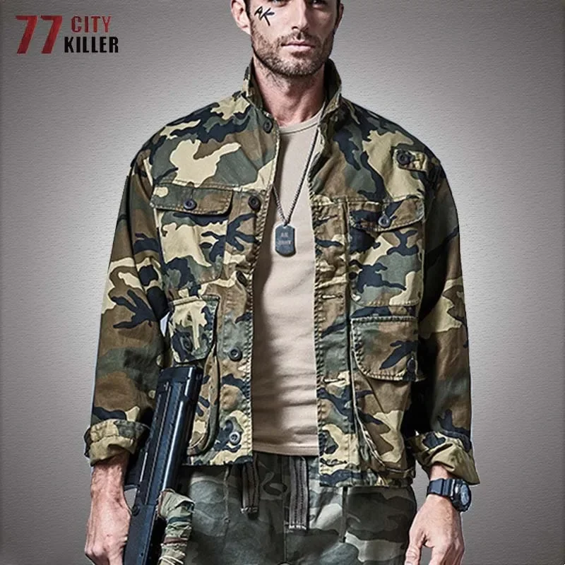

Military Cargo Jackets Men M65 Camouflage Multi-pocket Tactical Jacket Mens Cotton Camo Loose Army Windbreaker Combat Work Coats