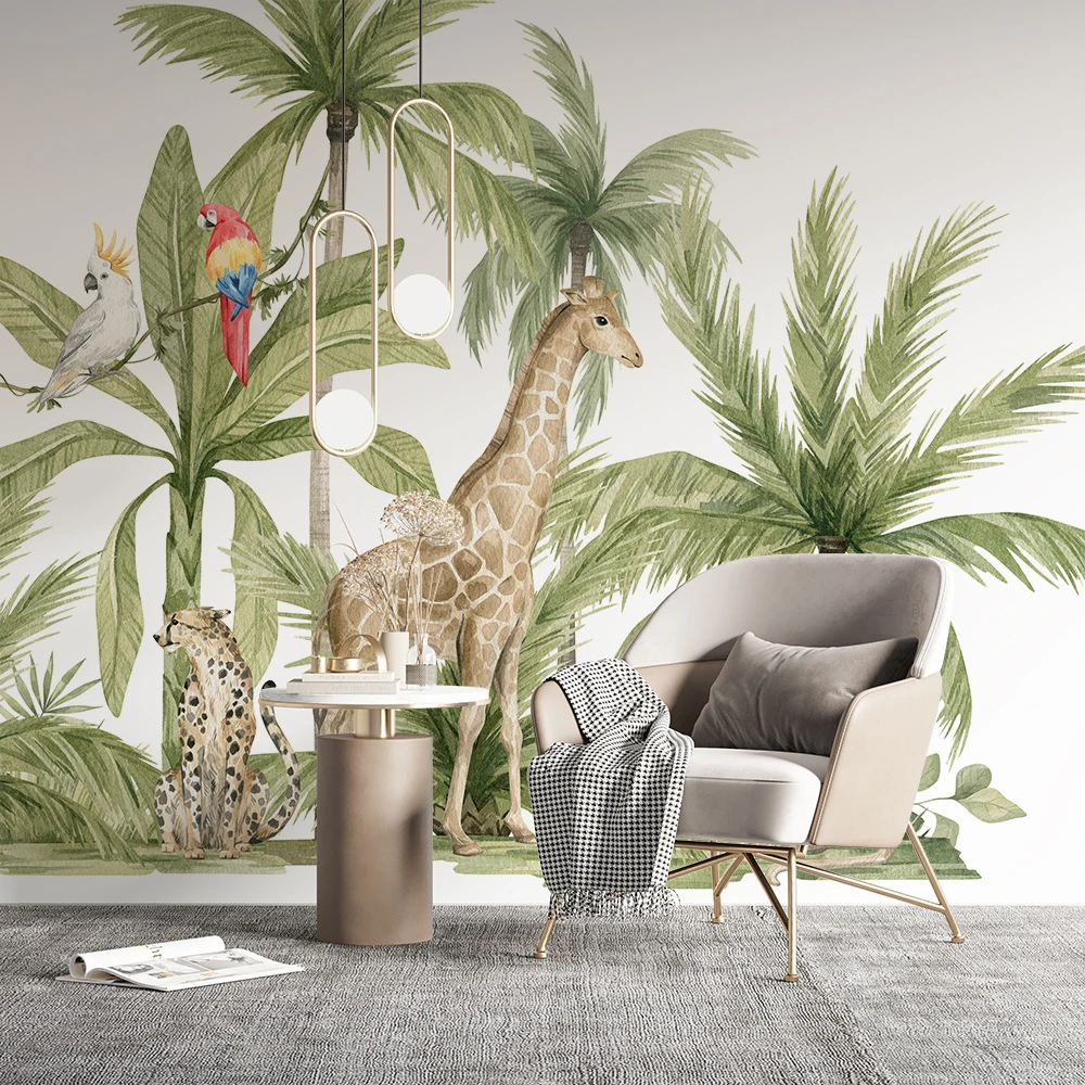 3D большое Тропическое растение животные настенная роспись для детской комнаты