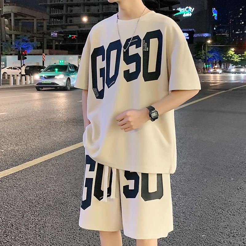 

Костюм пляжный мужской из футболки и шортов, повседневный мягкий спортивный костюм, Джоггеры для спортзала, летняя одежда