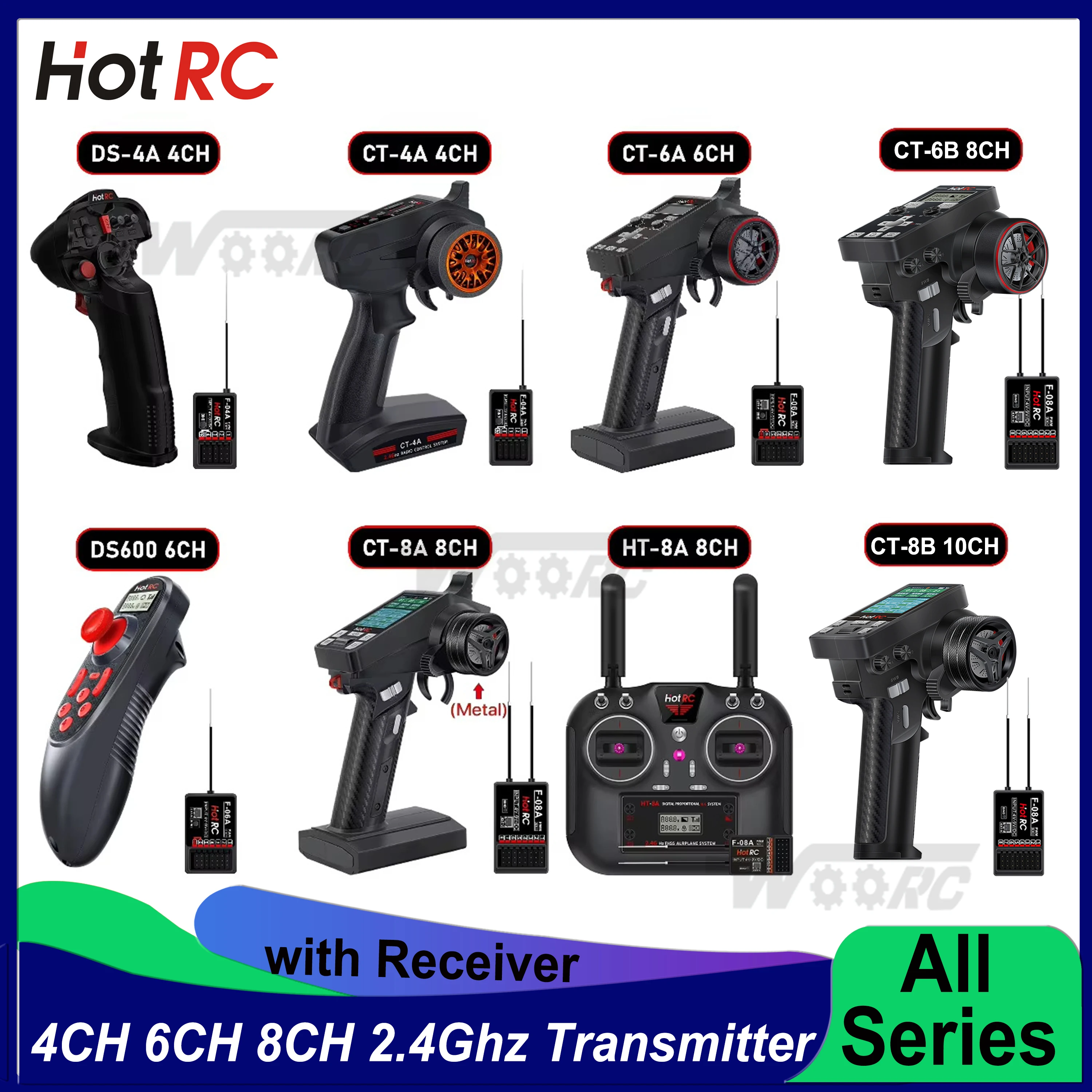 Фото HOTRC все серии 4/6/8/10CH 2,4G, передатчик детской яркости, детской яркости с приемником для радиоуправляемого автомобиля, самолета, лодки, танка №1