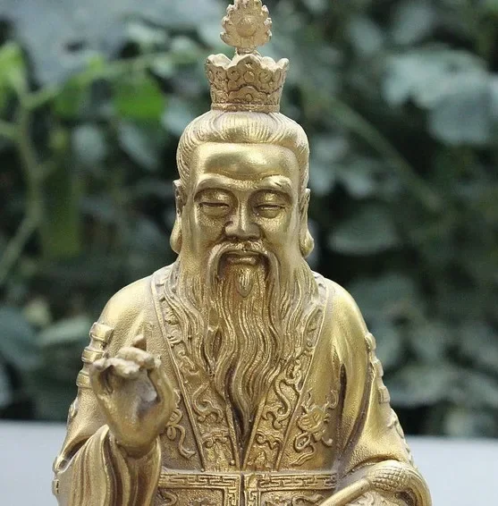 8-дюймовая китайская латунная статуя даосизма La뷰 LaoJun Laozi Immortal God Sit Stone