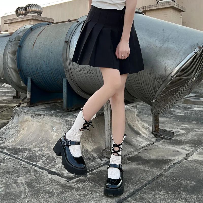 Hollowed-Out Mesh Socks For Women Jk Double Spring Summer Thin Lace Bow Mid-Calf Lolita