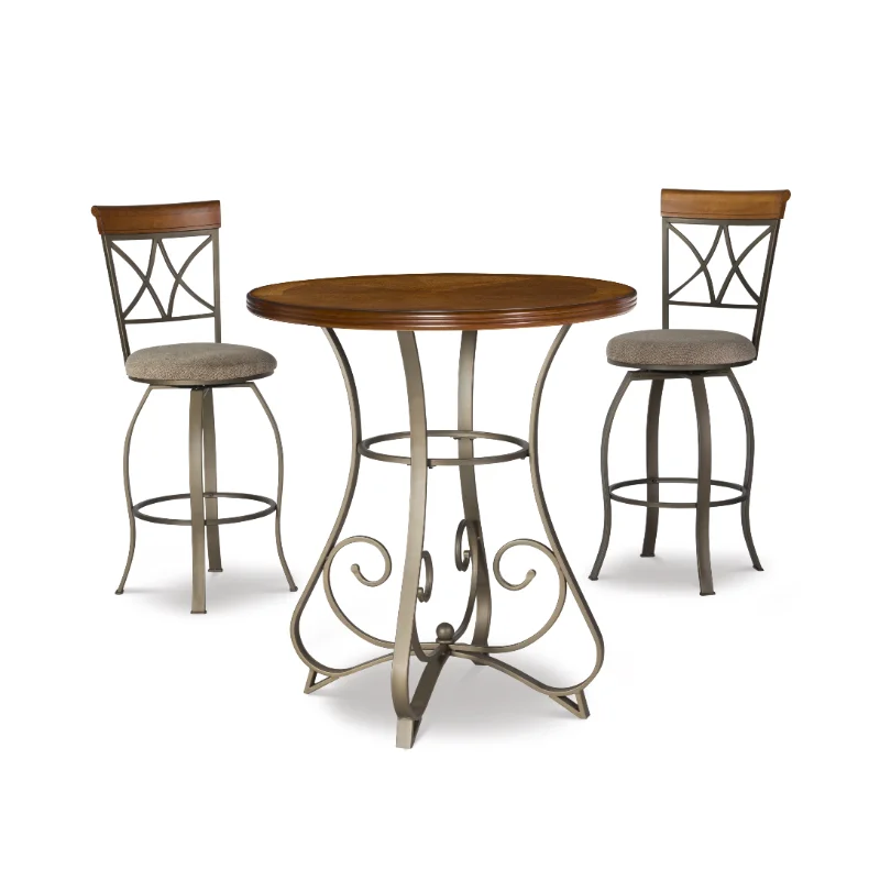 

Hamilton 3-Piece Bar Height Pub Set with Swivel, Brushed Faux Medium Cherry Wood with "Matte Pewter and Bronze" Metal