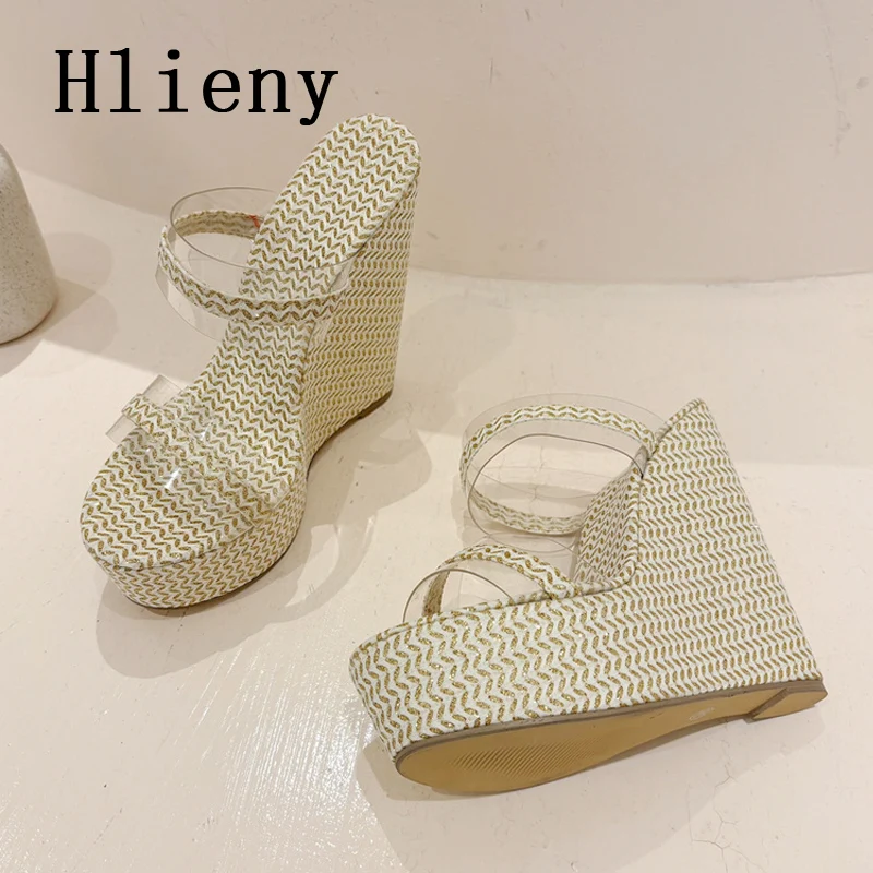 Hlieny 2024 модные блестящие однотонные танкетки на платформе женские прозрачные