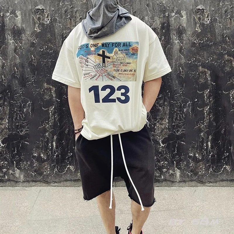 

RRR123 Funny Graffiti Printing Short Sleeve High Street American Casual Loose Men And Women's Cotton t-Shirt