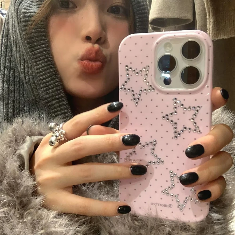 Корейский чехол для телефона Y2K Chic с блестящими стразами и звездами iPhone 16 15 14 13 Pro