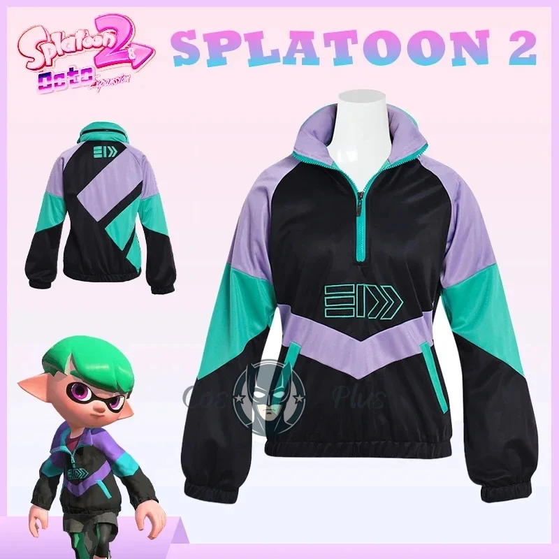 Фото Винтажный костюм для косплея по игре Anime Legend Game Splatoon 2, топ для взрослых унисекс, повседневные пуловеры, толстовка, куртка, топ на молнии контрастного цвета №1