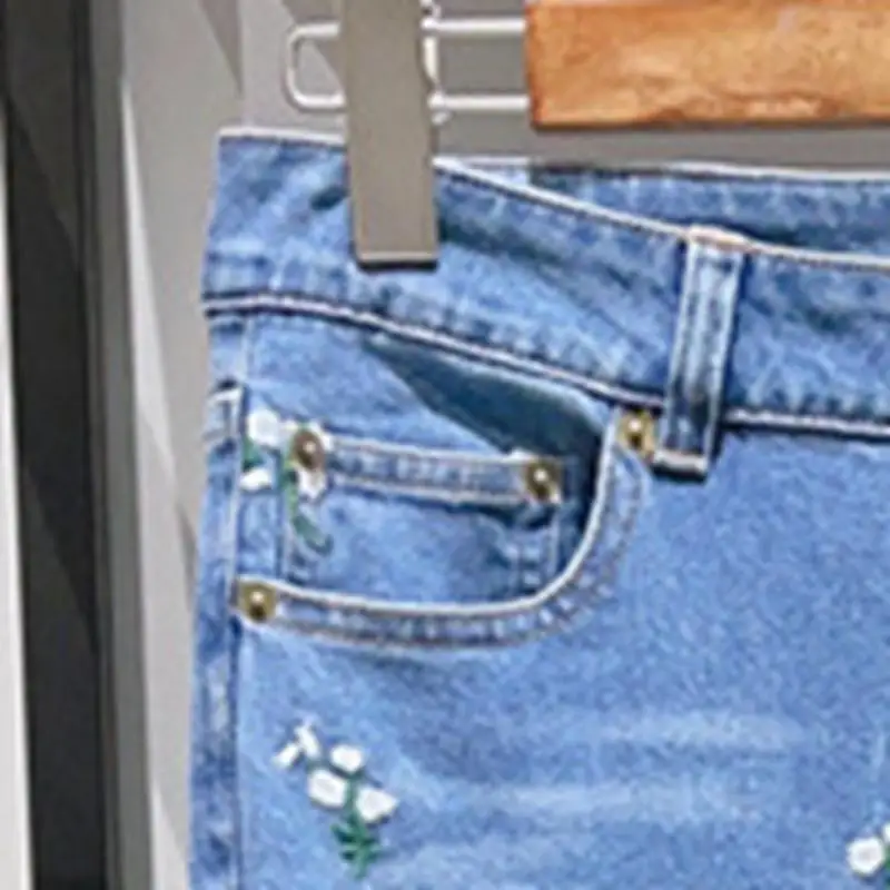 

Jeans Women 2023 Spring Summer Floral Embroidery High Waist Jeans