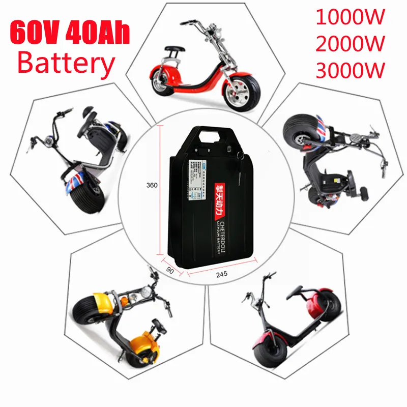 

18650 21700 Rechargeable 60v 40Ah Li Ion Battery for 3000w 1500w Citycoco X7 X8 X9 Trolling Motor Lithium Battery + 3A Charger