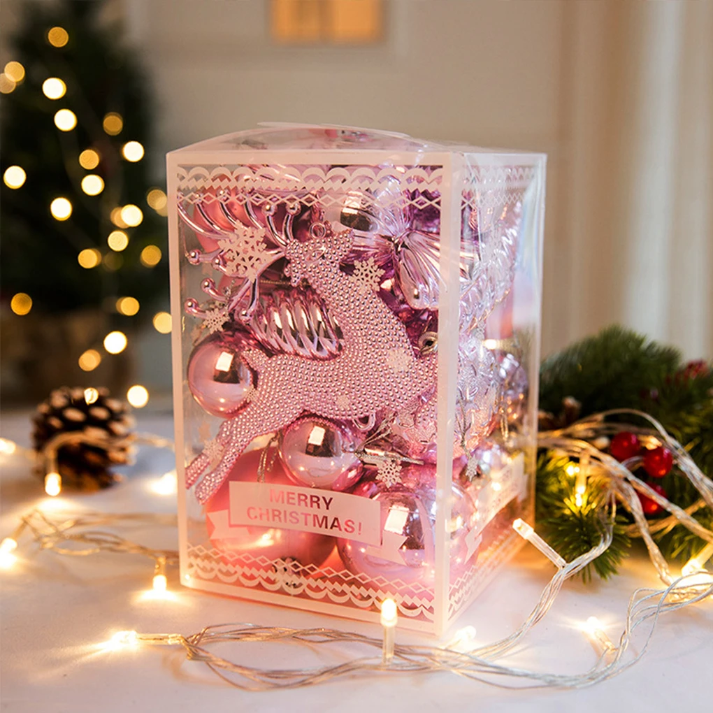

Pack of 30 Christmas Tree Balls Xmas Pendants New Year Home Decorations Fireplace Window Decor Indoor Supplies Pink