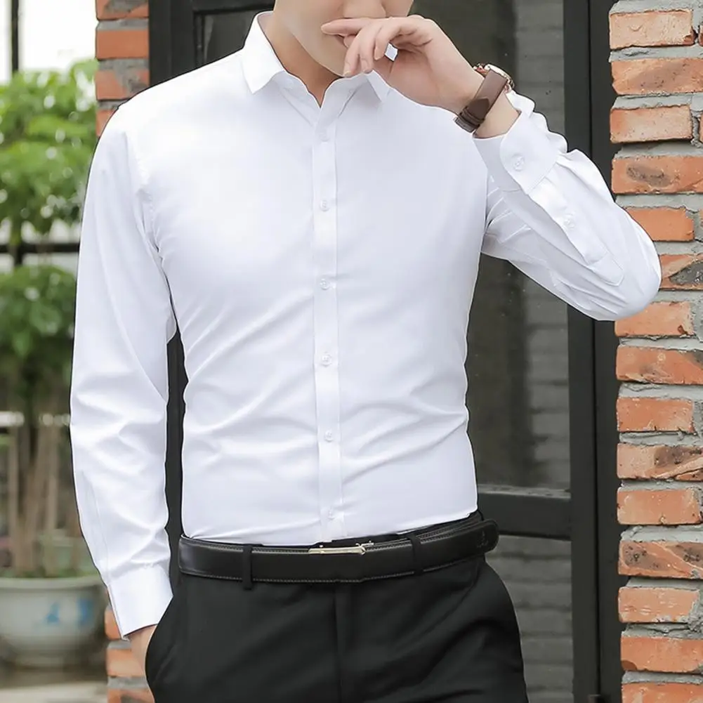 

Twill Stylish Pure Color Basic Dress Shirt Temperament Office Social Shirt Solid Color for Outdoor