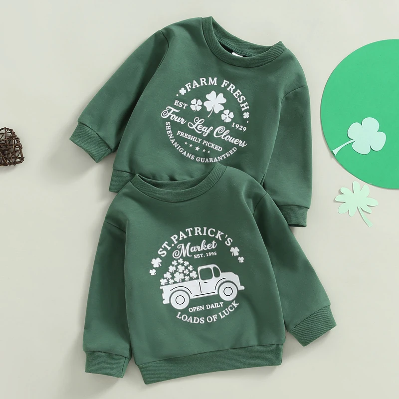 

St. Patrick's Day Autumn Newborn Baby Boys Girls Sweatshirts 0-3Y Letter Car Print Long Sleeve O-neck Sweatshirts Tops Outwear