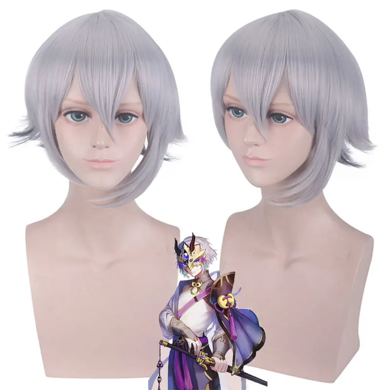 

Anime Game Fate/Grand Order Apocrypha Cosplay FGO Lang Lin Wang Wig Role Playing Wigs Halloween Cosplay Silver Gray Hair