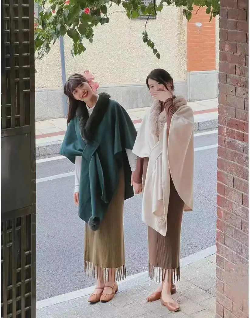 Scarf fur collar fur ball knitted cardigan cape shawl