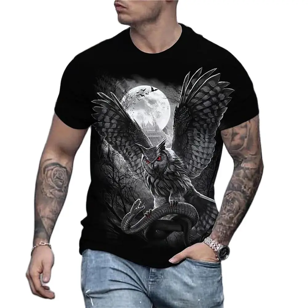 

2023 Summer Men's Animal Owl T Shirt 3d Owl Graphic Printed T Shirts For Men Oversized Short Sleeve Vintage Tops Tee Shirt Homme