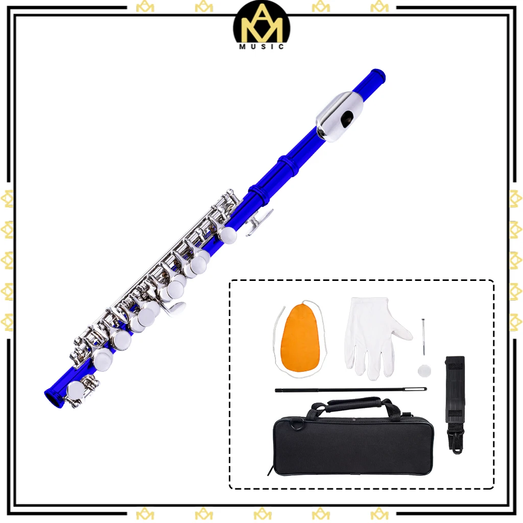 Professional Nickel Plated C Key Piccolo Blue Color W/ Case Cleaning Rod And Soft Polishing Cloth And Gloves